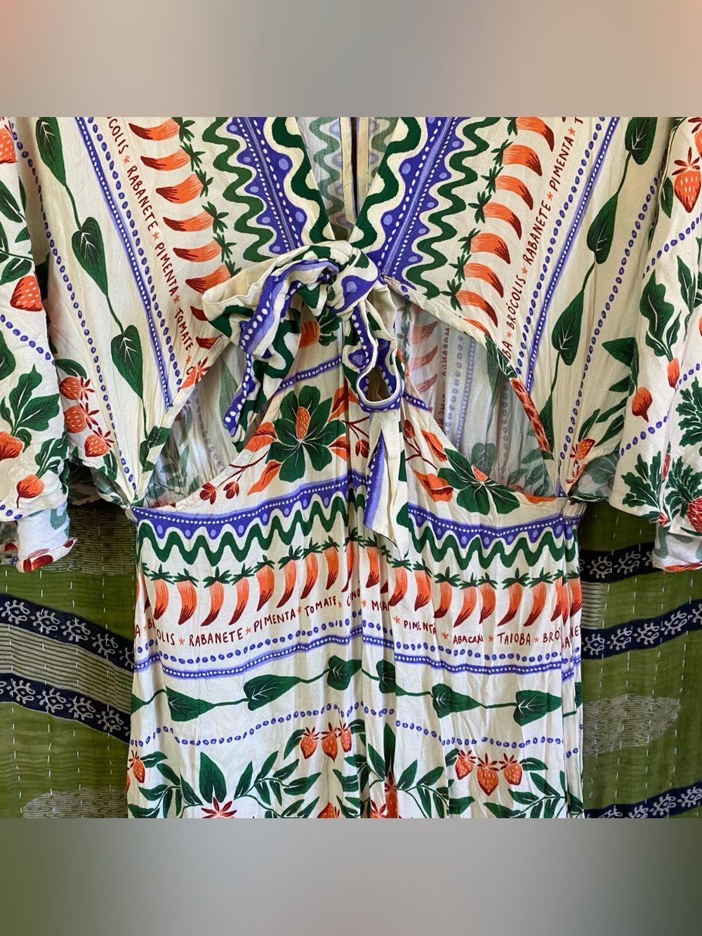 FARM Rio for Anthropologie Printed V-Neck Kaftan Maxi Cut-Out Dress Size Small - Picture 8 of 15